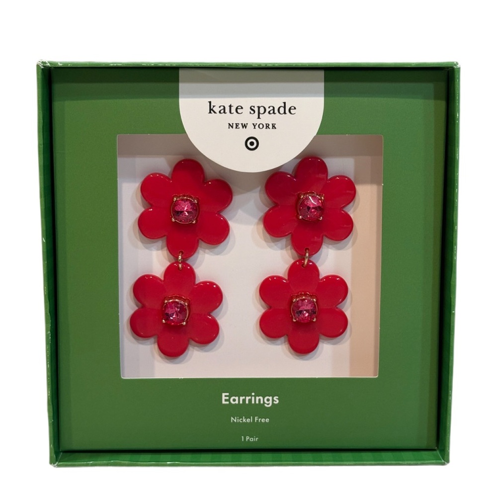 Kate Spade x Target - RED Floral Linear Earrings Limited Edition NEW in box